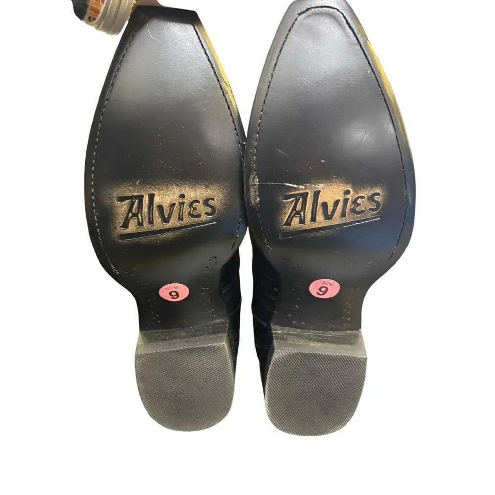 Alvies Black Leather Western Cowboy Boots Size 9 - Picture 6 of 9